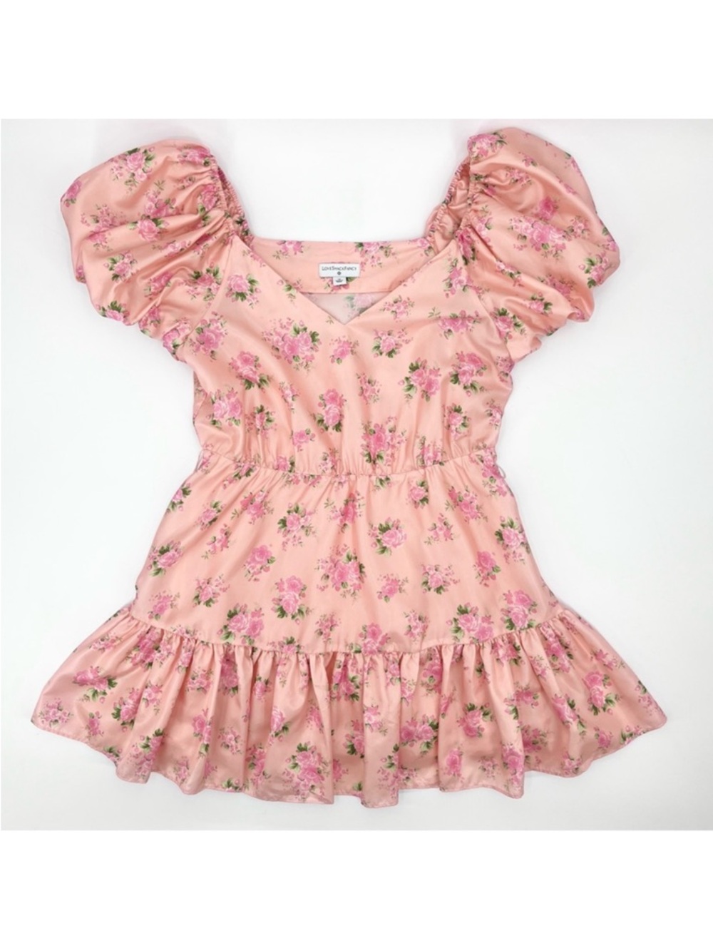 LoveShackFancy x Target Cecile Puff Sleeve Pink Satin Floral Mini Dress Size 12